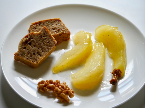 [Michel Bras Recipe] WALNUT CAKE AND PEARS IN HONEY & VANILLA SYRUP – Enjoy the harvest season with seasonal and flavorful nuts and fruits